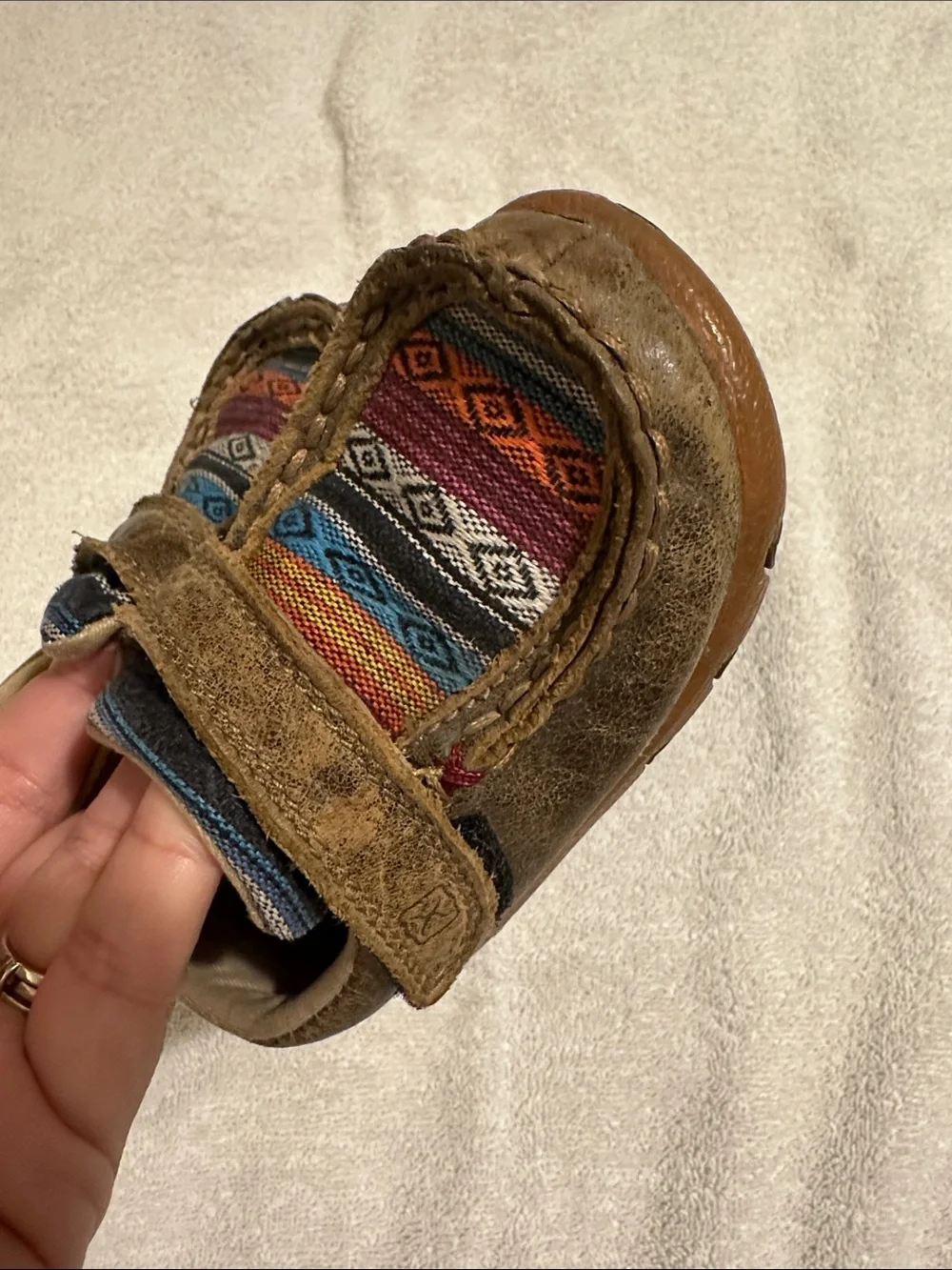 Twisted X Brown Suede Baby Moccasins with Multicolor Aztec Panels